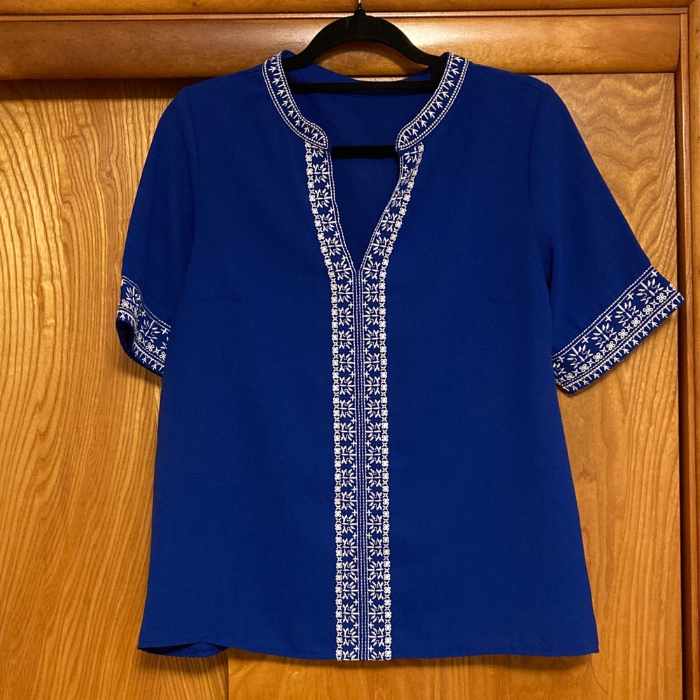 Blue Embroidered Women's Top